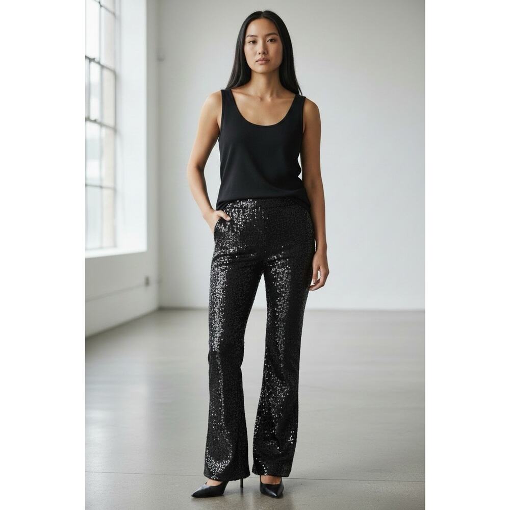 NWT KHY KYLIE Sequin Flare Pants Size M Shimmer Cocktail Trousers